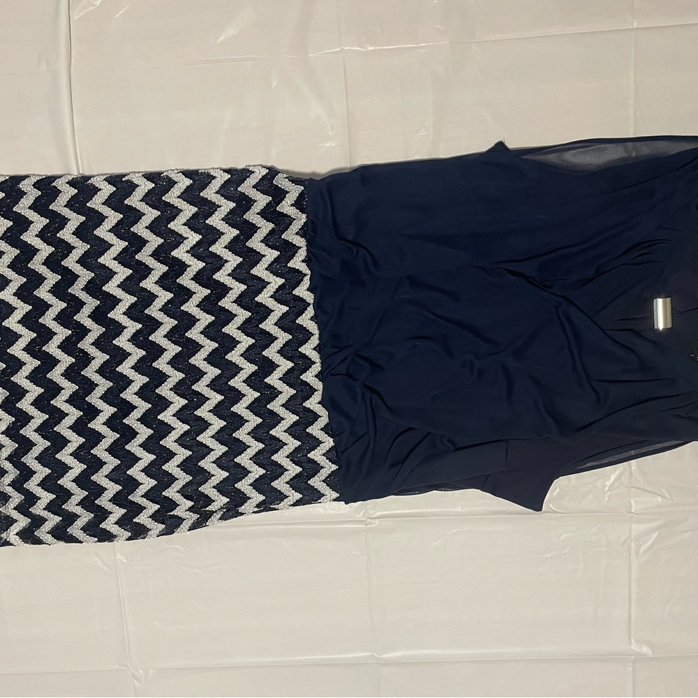 Perceptions Navy and White Asymmetrical Dress